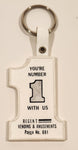 You're Number 1 With Us Regent Vending & Amusements Ottawa Ontario Payge No. 691 White Rubber Fob Keychain Ring