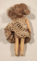Vintage 1960s Strawberry Blonde Hair Crochet Dress 7" Plastic Toy Doll Made in Hong Kong