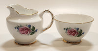 Vintage Delphine Red Rose Gold Trim Bone China Sugar Bowl and Creamer Pitcher Jug Made in England