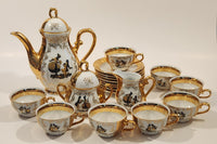 Antique Victorian 24K Gold Porcelain Tea Pot Sugar Bowl Creamer and 8 Tea Cup Saucer Set
