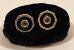 Antique Edwardian Black Enamel Rhinestone Octagonal Shaped Silver Tone Cufflinks