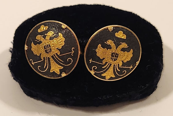 Vintage Gold Double Headed Eagle Black Gold Tone Cufflinks