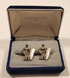 Vintage 1945 Stratton Pat. L 144.883 Medieval Knight With Sword and Shield Mother Of Pearl Silver Tone Metal Cufflinks In Case