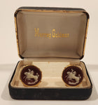 Vintage Dante Museum Wild Horses Dark Red White Inlaid Cameo Gold Tone Cufflinks In Murray Goldman Case