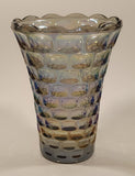 Vintage Federal Glass Yorktown Colonial Smokey Black Iridescent 8" Tall Carnival Glass Vase
