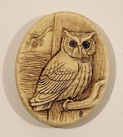 Owl Carved Bone Look White Plastic Backed Fridge Magnet Made in Canada