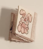 Vintage Animals Pink Bunny Rabbit Fabric Book Dollhouse Sized Miniature Toy