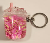 Pink Strawberry Ice Drink Cup Shaped Key Chain New with Tags