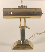 Vintage Green Marble Onyx and Brass 13" Piano Bankers Desk Lamp