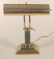 Vintage Green Marble Onyx and Brass 13" Piano Bankers Desk Lamp