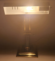 Vintage Green Marble Onyx and Brass 13" Piano Bankers Desk Lamp