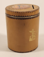 Vintage Vancouver Canada Savings Bank Watch the Money Climb The Ladder Leather Covered Glass Jar Coin Bank