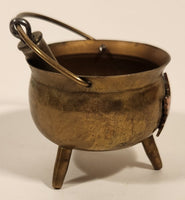 Rare Vintage Vancouver Canada Enamel Maple Leaf Brass Cauldron with Bullet Hanging From The Handle