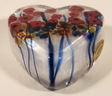 Rare Robert Held Signed Red Poppy Flowers Themed Heart Shaped Art Glass Paperweight