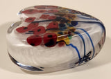 Rare Robert Held Signed Red Poppy Flowers Themed Heart Shaped Art Glass Paperweight