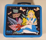 Disney Alice In Wonderland "Back" "That Way" Blue and Black Tin Metal Lunch Box