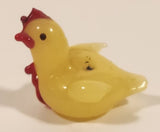 Yellow Chicken Hen Miniature Tiny 5/8" Hand Blown Glass Figurine