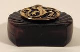 Antique Czech Ornate Gold Lizard Design Clamshell Dark Purple Amethyst Glass Miniature 1 7/8" Perfume Bottle