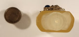 Antique Czech Jeweled Ornate Gold Design with Blue Stone Frosted White Glass Miniature 2 1/4" Perfume Bottle