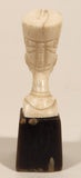 Antique Carved Bone Head Bust of Nefertiti Miniature 2 1/2" Figurine Mounted on Carved Horn Base