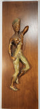 Vintage 1960s Girotti Sculptured Art Aztec Mayan Man Woman 3D Chalkware Wood Wall Plaques Set of 2