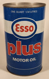 Vintage Esso Plus Motor Oil One Quart 1.14 Litres Blue Metal Can FULL