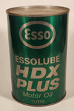 Vintage Essolube HDX Plus SAE 30 Motor Oil 1 Litre Green Metal Can FULL