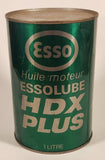 Vintage Essolube HDX Plus SAE 30 Motor Oil 1 Litre Green Metal Can FULL