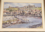 Vintage Pat Bell Whitby From New Bridge Painting 7 1/2" x 9 1/2" Wood Framed Print