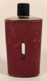 Vintage Red Leather Covered 5 1/8" Tall Glass Hip Flask Bottle with Black Plastic Lid