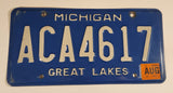 2007 Michigan Great Lakes Blue with White Letters Embossed Metal Vehicle License Plate Tag ACA4617