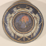 Clarence A. Wells Port Simpson, B.C. Aboriginal Art Blue and White Head Dress with Teepees In Sunset Hide Rimmed Drum Print