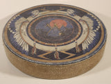Clarence A. Wells Port Simpson, B.C. Aboriginal Art Blue and White Head Dress with Teepees In Sunset Hide Rimmed Drum Print