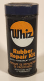 Vintage R.M. Hollingshead Whiz Rubber Repair Kit Quick Permanent Repairs Dark Blue Metal Can with Some Rubber Still Inside