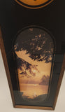 Rare Vintage 1970s Deko Looking Through The Trees Water View 12" x 34" Wood Framed Shadow Box Wall Clock