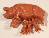 Vintage Pink Sow Mother Pig with Piglets 2" Plastic Toy Figure