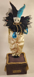Vintage Sankyo Music Automata Doll Madame Verte 17" Wind Up Music Box Animated Porcelain Jester Harlequin Clown On Base