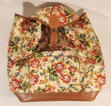 Sac Original Red Blue Yellow Flower Print Brown Leather Based Backpack