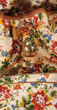Sac Original Red Blue Yellow Flower Print Brown Leather Based Backpack