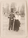Antique Edwardian Boy in Stovepipe Top Hat with Cane Holding Arms with Girl In Bonnet Hat and Dress 4 1/4" x 6" Black and White Postcard