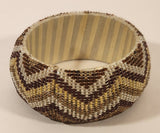 South Western Beaded Brown Tan Yellow Magenta Geometric Zip Zag Pattern Bangle Cuff Bracelet