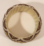 South Western Beaded Brown Tan Yellow Magenta Geometric Zip Zag Pattern Bangle Cuff Bracelet