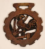 Antique Rooster Themed Horse Brass Medallion 2 3/4" x 3 1/4"