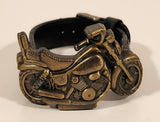 Amona Brass Motorcycle Leather Strap Swiss Quartz Wristwatch