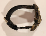 Amona Brass Motorcycle Leather Strap Swiss Quartz Wristwatch