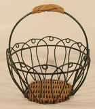 Green Metal Ornate 7 3/4" Basket with Wicker Handle and Bottom