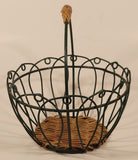 Green Metal Ornate 7 3/4" Basket with Wicker Handle and Bottom