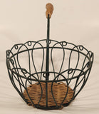 Green Metal Ornate 7 3/4" Basket with Wicker Handle and Bottom