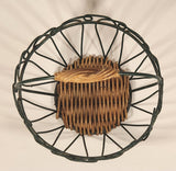 Green Metal Ornate 7 3/4" Basket with Wicker Handle and Bottom