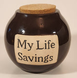 My Life Savings Dark Brown Ceramic Coin Bank With Cork Plug Lid